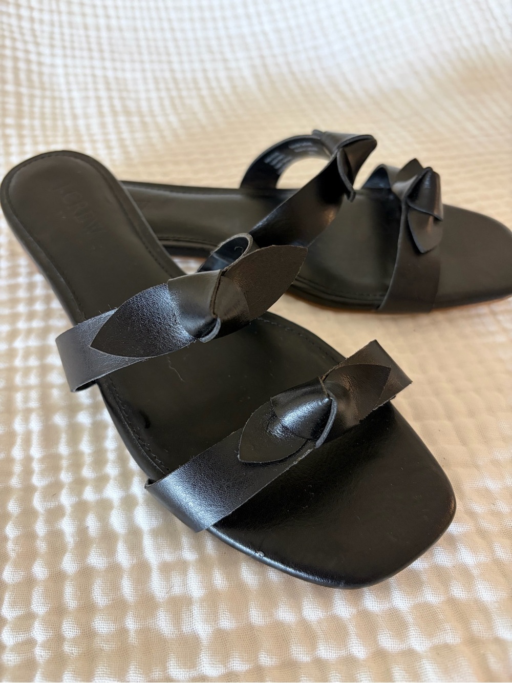 J. Crew Black Double Knot-Trim Slide Sandals Sz 7 1/2
